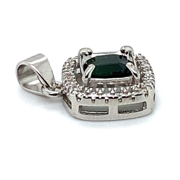 Green Tourmaline .85ct White Gold Silver Pendant - Picture 6 of 7